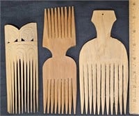 3 Hand Carved Hair Combs Made in Kenya