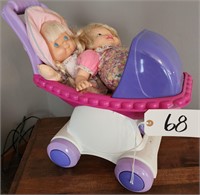 Toy Stroller, (2) Dolls