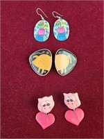 Art pig earrings. Enamel earrings, clay pig with