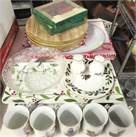 ASSORTED DISHES, HOLIDAY, ROCKWELL MUGS