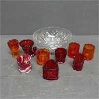Red Glass Toothpick Holders, Glass Bowl