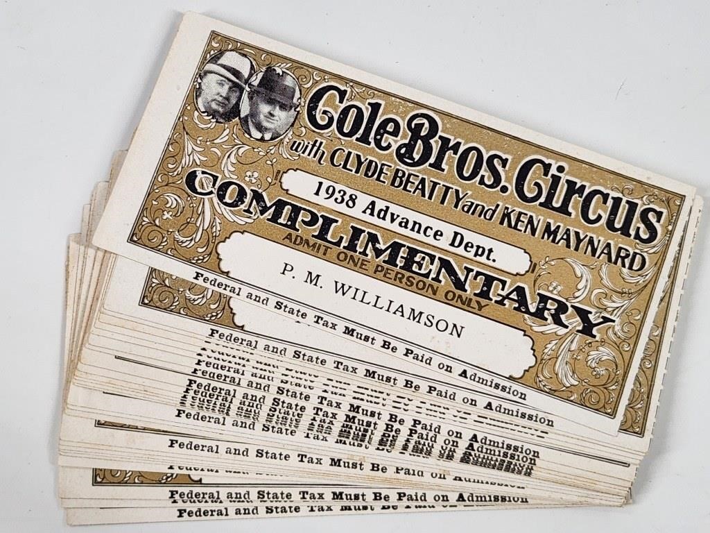 ASSORTMENT COLE BROS. CIRCUS COMPLIMENTARY TICKETS