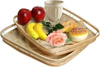 Set of 2 Pack Bamboo Wicker Serving Trays
