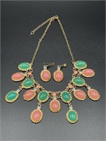 Green & pink statement costume jewelry set