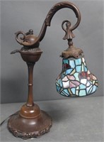 Vintage Table Lamp with Stained Glass Shade