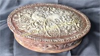 Carved incolay stone box 10.5in with birds