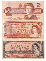 Lot 3 - Bank of Canada $2 - 1954,1974, 1986