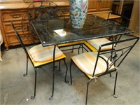 Vntg Wrought Iron Glass Top Patio Table w/ 4 Chair