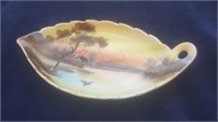 Hand Painted Noritake Pickle Dish - Cottage Scene