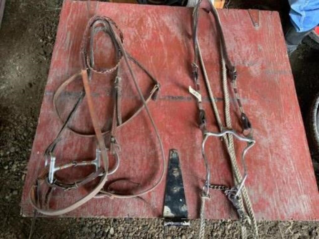 2 Leather Bridles (1 c/w Snaffle Bit & Rollers &