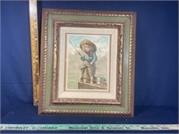 Florida fishing child with sun hat framed art
