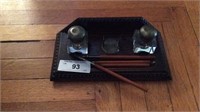 Antique Inkwell Set With Early Straight Pens