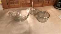 Glass measuring bowl, reamer, refrigerator dish