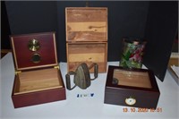 Two Humidors, Cedar Box, & Iron Bookends