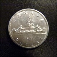 Silver Canadian 1959 Dollar Coin