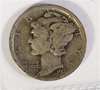 1921-D MERCURY DIME  VG