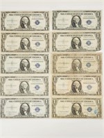 (10) 1935 $1 Silver Certificates C & D