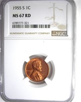 1955-S Cent NGC MS67 RD LISTS $175