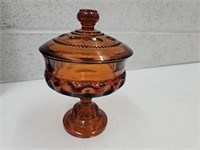 Indiana Amber Glass Candy Dish with Lid