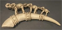 Resin Tusk w/ Elephant Figurines, 10”