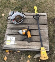 12” electric whipper snipper. 7 1/4” skilsaw.