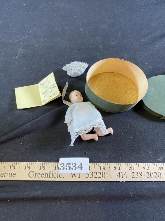 Tiny Porcelain Doll & Round Box
