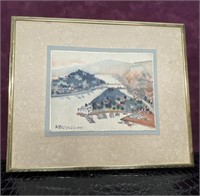 Framed Asian watercolor, signed