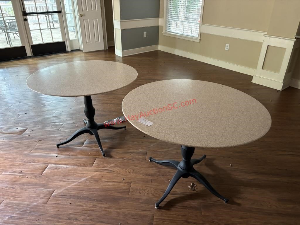 (2) 42" ROUND CORIAN TABLES W/ DESIGNER BASES