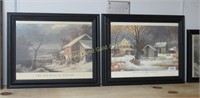 Pair Of Framed Currier And Ives Winter Prints