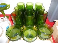 Mid Century Green Oatmeal Glass Goblet Set