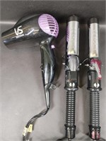 VS Sassoon Hairdryer & Two Conair Curling Irons