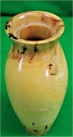 Signed and Dated 10" Blond Wood Vase w/Red Veins