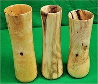 3 Signed and Dated Wood  Vases