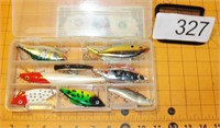 Grouping of Fishing Lures in Tackle Case