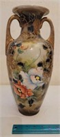 Asian Hand PInted Unmarked Floral Vase 14 Inches