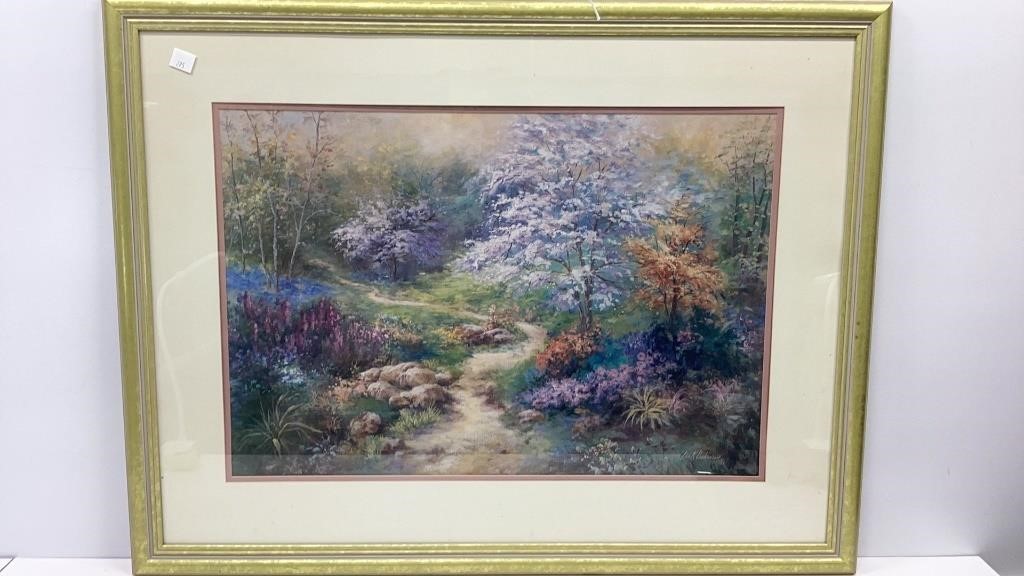 Art picture of forest scene in pastel colors,