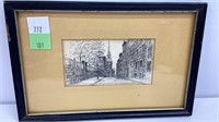 Framed etching of ‘The Old North Church’ Boston