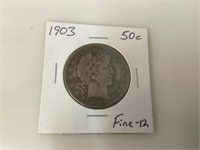 1903 P Barber Silver Half Dollar ,Fine 12