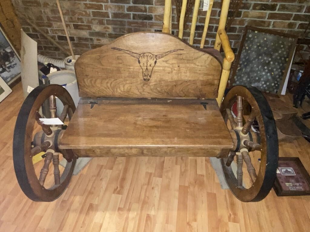 Wagon Wheel Bench w/Storage in Seat 40"L