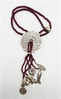 925 Garnet Beaded Pendant Necklace
