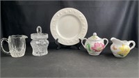 Vintage Spode and Crystal Creamer and Saucers
