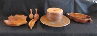 box of wood dishes and decor