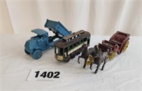 Cast Horse Buggy, Truck, Trolley