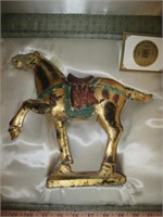 Asian Paper Mache Horse Figure In Display Box