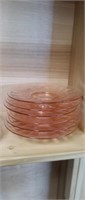 Six vintage pink depression glass 6-in plates