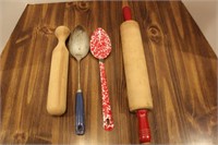 4 Vintage Kitchen Tools Incl Rolling Pin