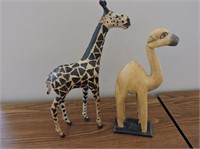 Wood Camel & Leather Covered Giraffe