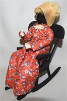Vtg Ozark Handmade Apple Head Rocking Chair Doll