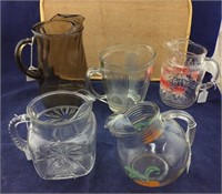 5 Vintage Glass Pitchers