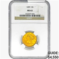 1899 $5 Gold Half Eagle NGC MS62